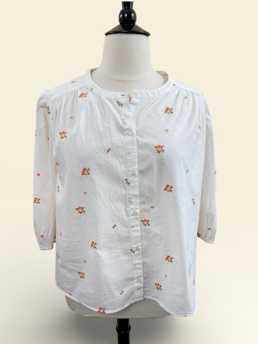 Old Navy White Cotton Button-Down with Embroidered Floral, Size XXL